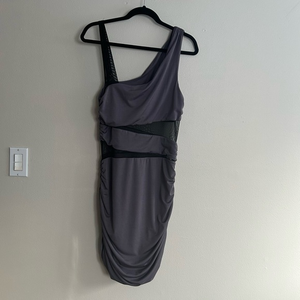 Women’s Arden B. Body On Ruched Black and‎ Grey Dress with Mesh Size L NWT